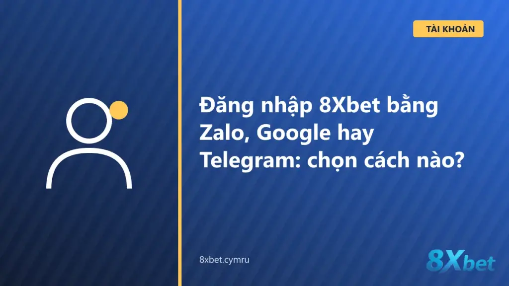 Màn hình đăng nhập 8Xbet với các nút Google, Facebook, Zalo, Telegram, Email và Phone