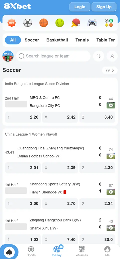 Trang cược trực tiếp 8Xbet trên điện thoại theo từng môn