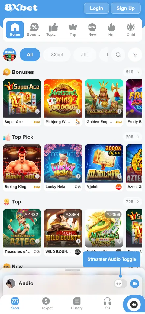 Kho slot 8Xbet trên điện thoại với bộ lọc nhà cung cấp